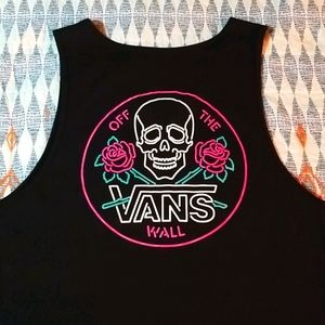 Vans Black Tank Top Neon Graphics Skull and Rose
